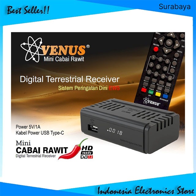 NEW Set Top Box VENUS Cabe Rawit HD TV Digital STB Venus Mini DVBT2 UHF EWS IES
