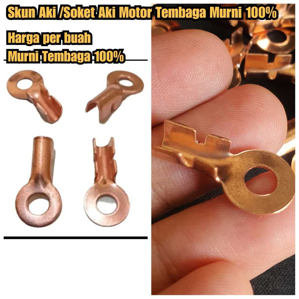 soket aki motor tembaga Skun Aki motor tembaga Murni 100% m6 baut 10 Jack aki jepitan aki motor