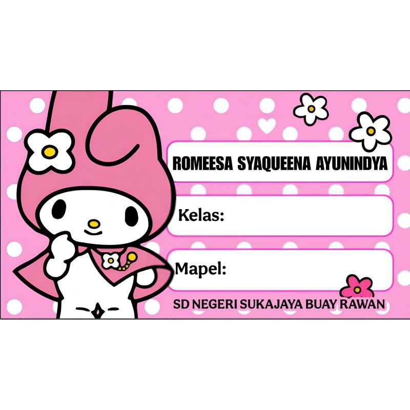 

(ISI 50 PCS) SUDAH ADA LEM STICKER LABEL BUKU SEKOLAH CUSTOM NAMA & FOTO MOTIF MELODY