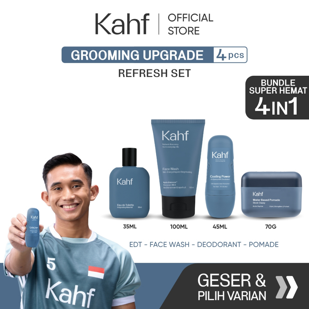 Kahf Paket Grooming Upgrade Isi 4 (Pomade/Hair Powder + Face Wash + Deodorant + Eau de Toilette) - A