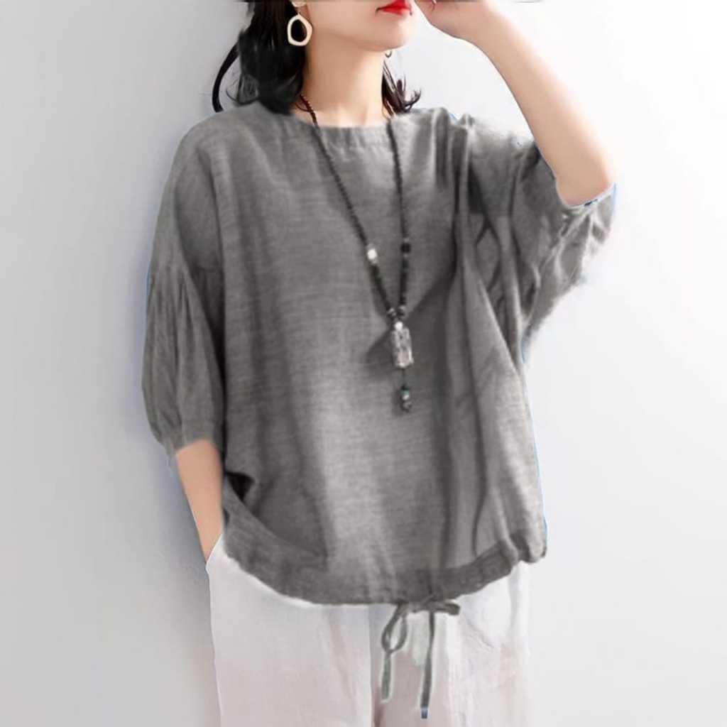 blouse serut bawah terbaru atasan wanita bahan Linen