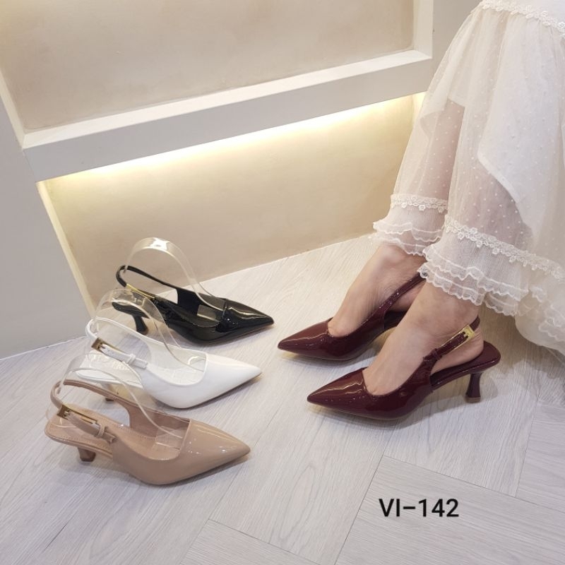 Valerie sepatu heels tali belakang 7cm glossy 36-40 Vi-142