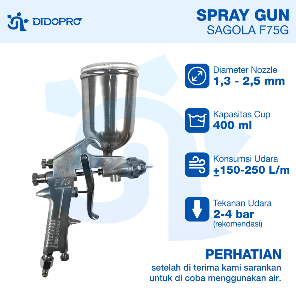 Spray Gun Spraygun SAGOLA dan XENON F75 / air spray gun F75 Gravity XENON nozzle 1.5mm tabung atas F