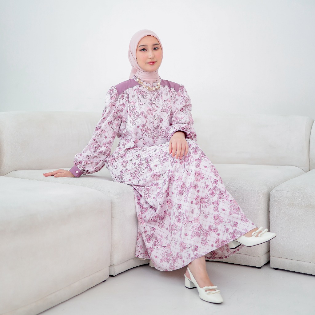 Nibras Hijab x Kalasiris Baju Gamis Dress Wanita Motif Canbera Silk - Delicate Dress