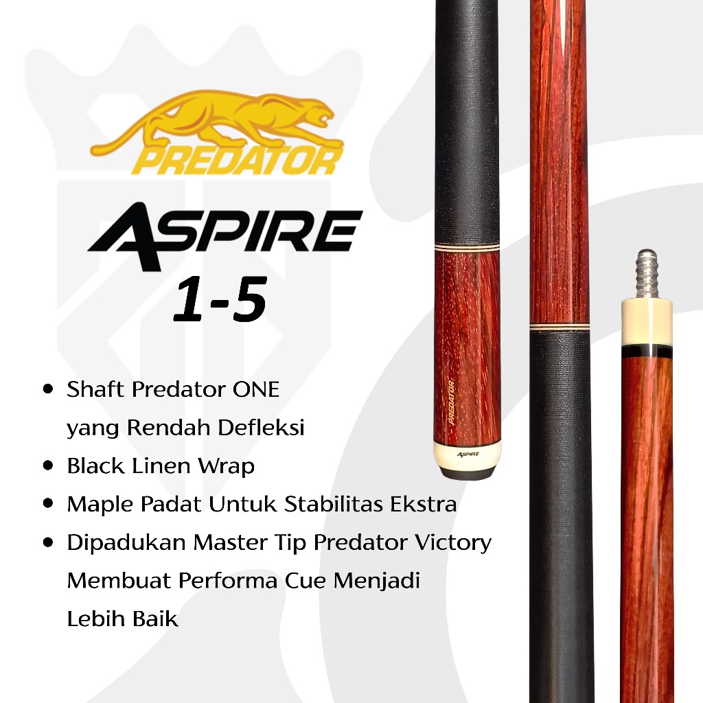 Predator Aspire 1-5 Grip Linen Play Cue Stick Low Deflection Stik Billiard | ONE Shaft Predator 12.5