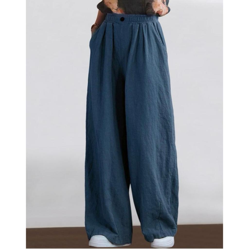 celana kulot model kancing depan bahan linen premium pinggang full karet