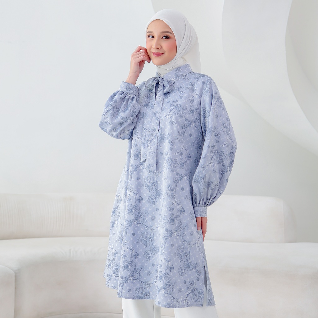 Nibras Hijab x Kalasiris Baju Tunik Atasan Wanita Motif Canbera Silk - Delicate Tunik