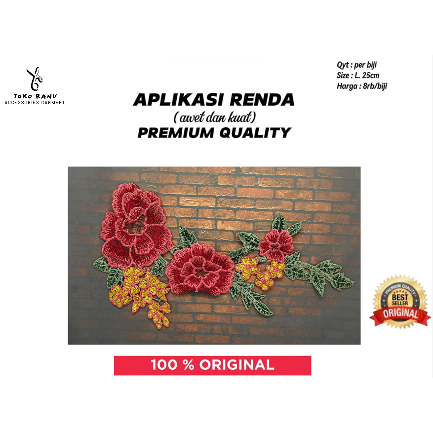 aplikasi bordir bunga - aksesoris baju - aksesoris baju bordir - motif bunga ( harga= 10rb/biji)