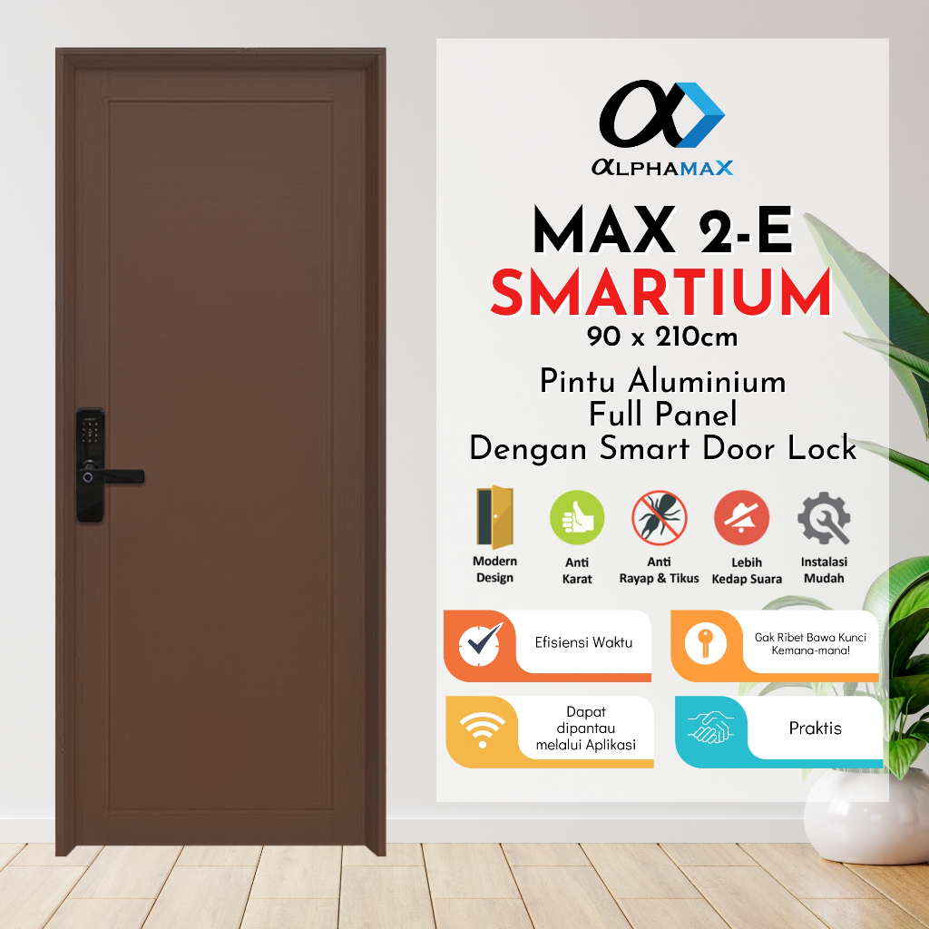 Pintu Aluminium Smart Door ALPHAMAX Max 2-E SMARTIUM 90x210cm