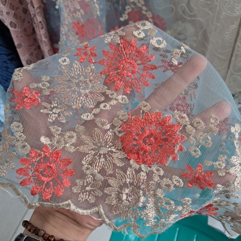 kain tile bordir | tulle bordir import harga 0,5m | tulle bordir premium kain butik | tile bordir me