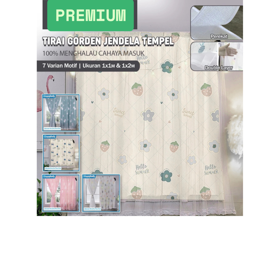 Tirai Gorden Jendela + Renda Tempel Tanpa Paku dan Bor / Tirai Magic Tanpa Paku