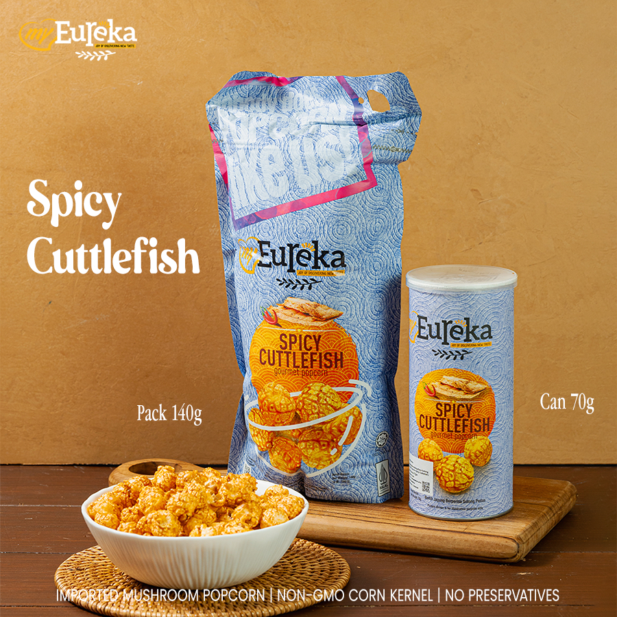

Snack Cemilan Eureka Popcorn rasa Spicy Cuttlefish | Makanan Ringan Seafood Impor Can 70g