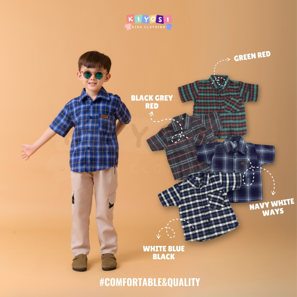 KIYOSI Kemeja Pendek Flanel Anak Premium Kemeja Anak  0-6 Tahun (1)