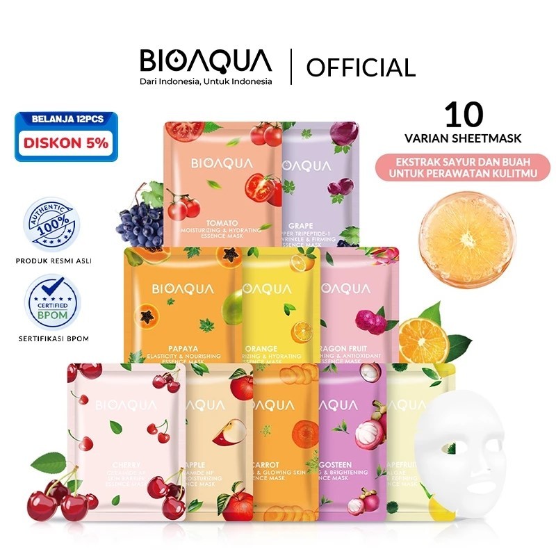 Bioaqua Sheet Mask Fruit Masker Wajah/ASYILA KOSMETIK