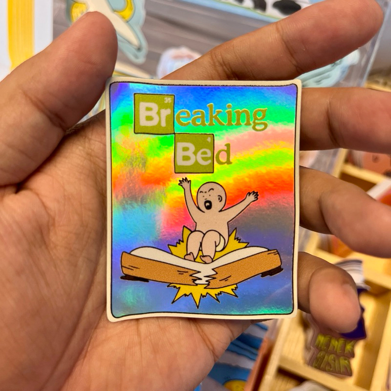 

Sticker Hologram Lucu Breaking Bed - Sticker Hologram Tahan Air