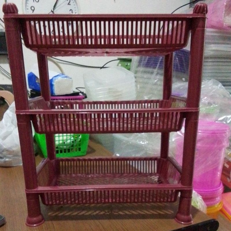 Rak Plastik Susun 3 Keranjang Dapur Bumbu Serbaguna