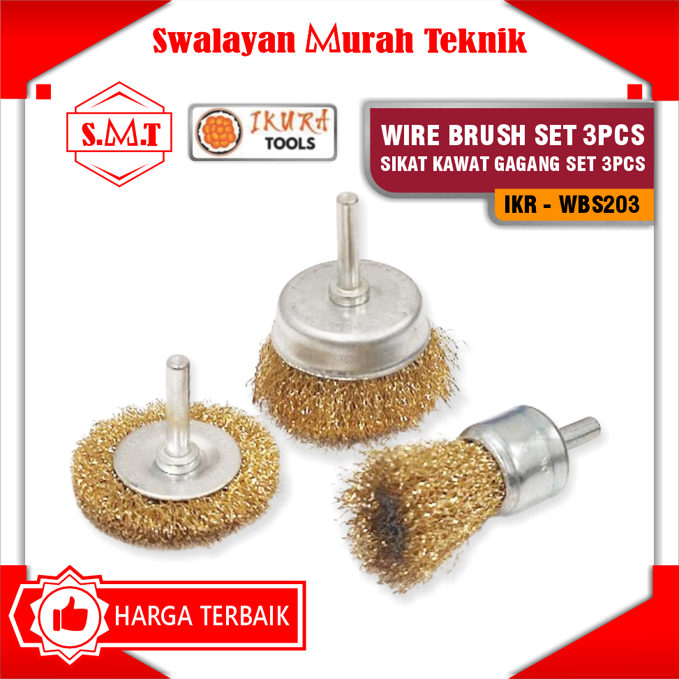 Mata Bor Listrik Sikat Kawat Mini Set 3 pcs Kuningan  IKURA WBS203 Wire Brush Set Gagang 6mm