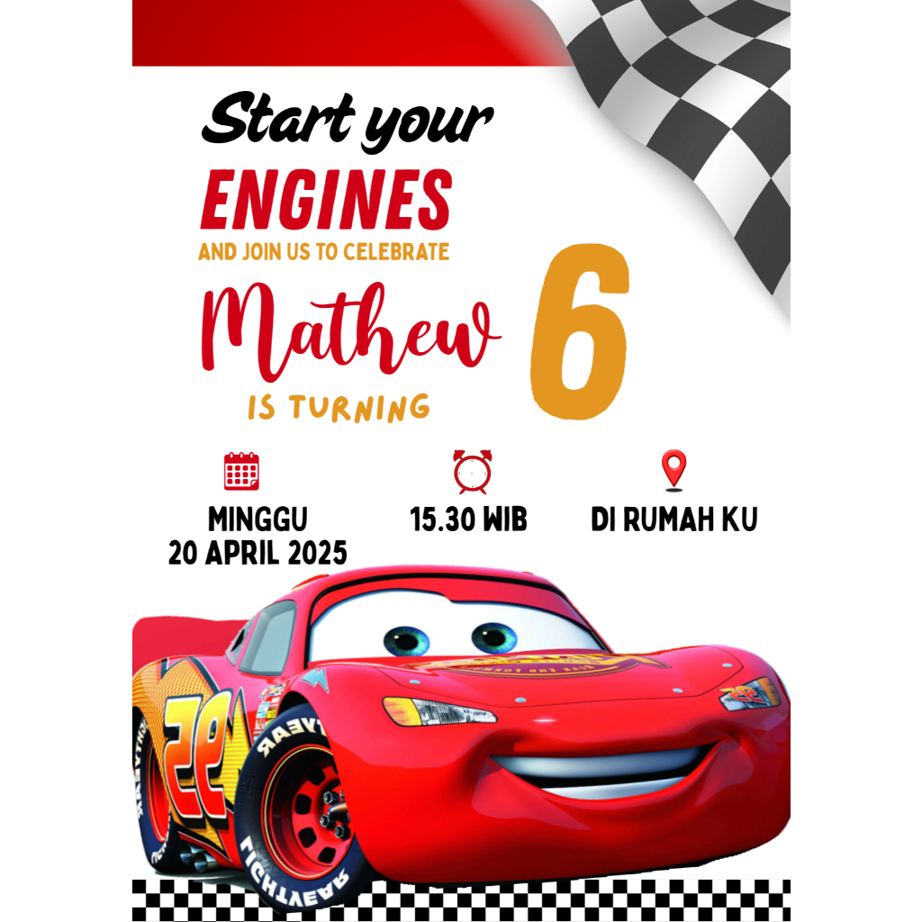 Undangan ulang tahun Cars McQueen