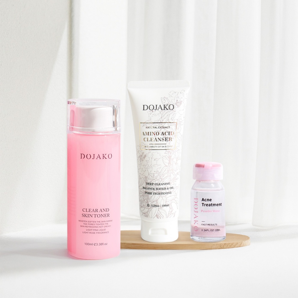 Paket Toner 100ml + Acne Treatment Powder Water Perawatan Obat Totol Jerawat + Facial Wash Dojako
