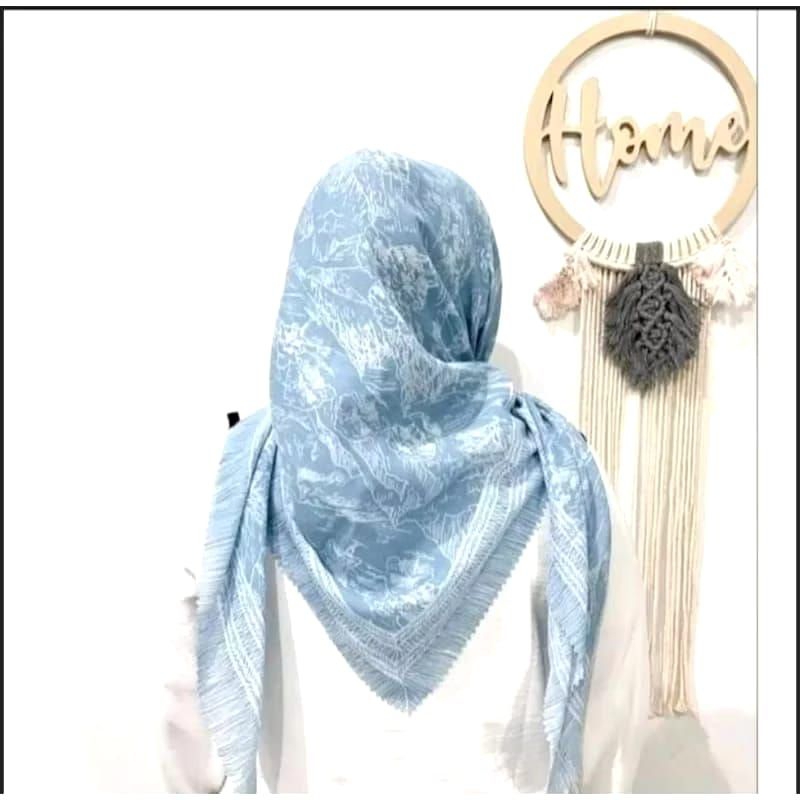 jilbab segi empat motif voal warna biru gunung