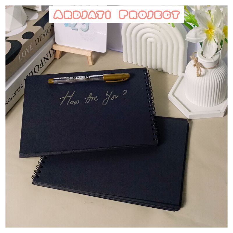 

Notebook A5 Black Linen Paper 200gsm 30lembar untuk Scrapbook Journaling Notebook Kertas Hitam