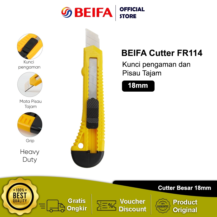 

Beifa Cutter Besar Pisau Potong Pemotong Kuter Silet 18mm FR114
