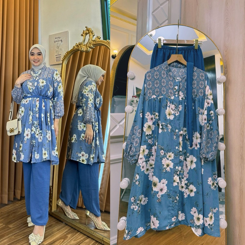 AMANDA SET TUNIK VIRAL SET TUNIK BUNGA TERLARIS SETELAN WANITA KEKINIAN