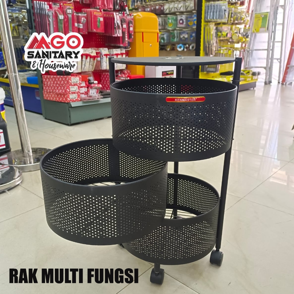 KENMASTER RAK 3 SUSUN BULAT LIPAT/RAK BESI MULTIFUNGSI/RAK SALON