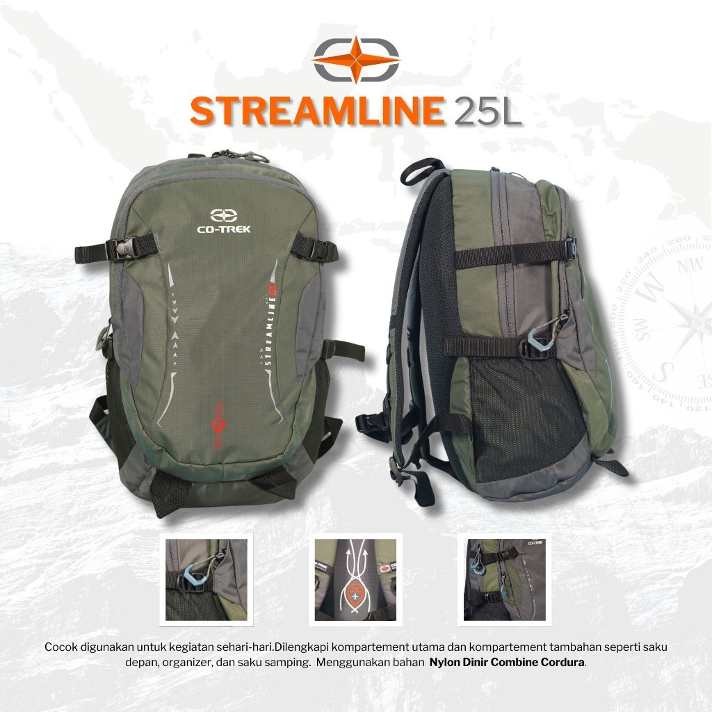 TAS DAYPACK COTREK STREAMLINE 25L FREE RAINCOVER TAS TRAVEL RANSEL PUNGGUNG PENDAKI PRIA WANITA