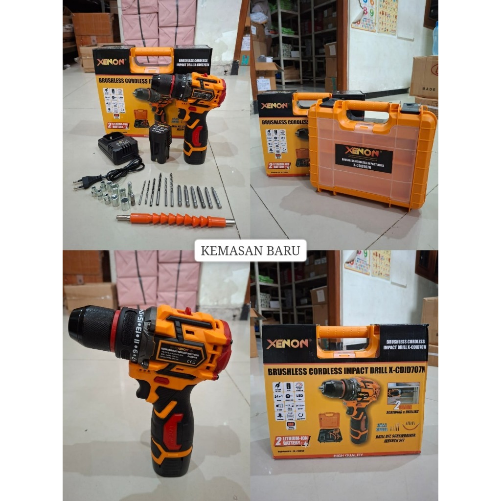 XENON CDID707 MESIN BOR BETON BATERAI CORDLESS IMPACT DRILL AKSESORIS