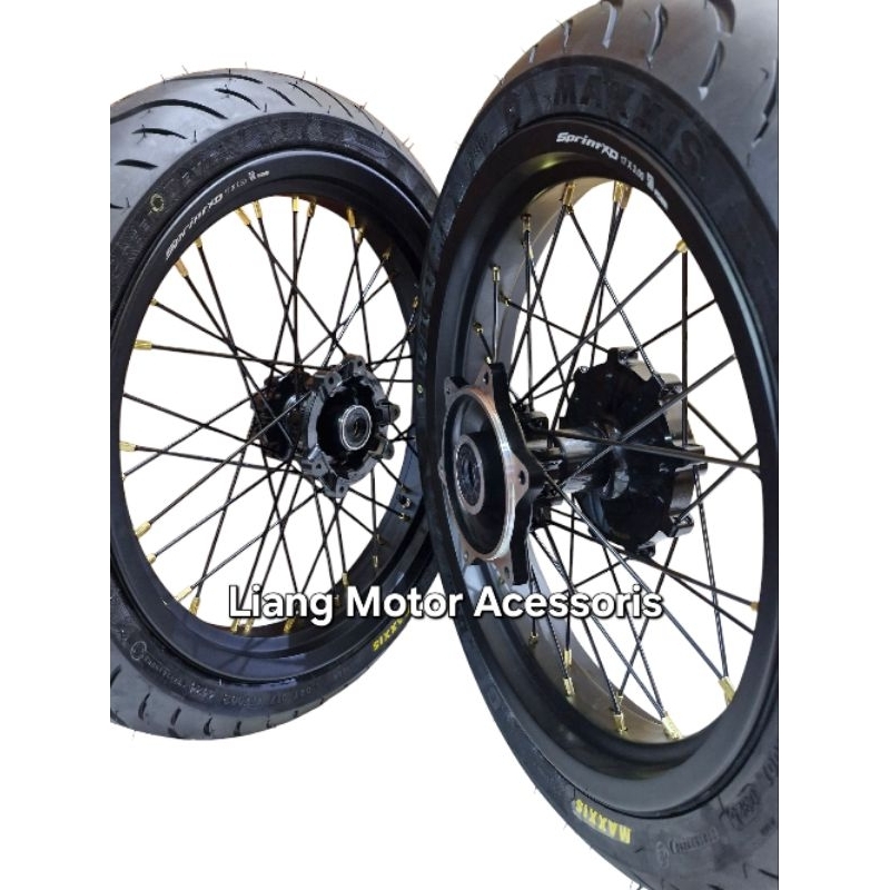 Wheelset Velg SuperMoto Ring 17 Tromol Set Jari2 Plus Ban - KLX 150/CRF150/WR155. Bonus Rakit Plus S