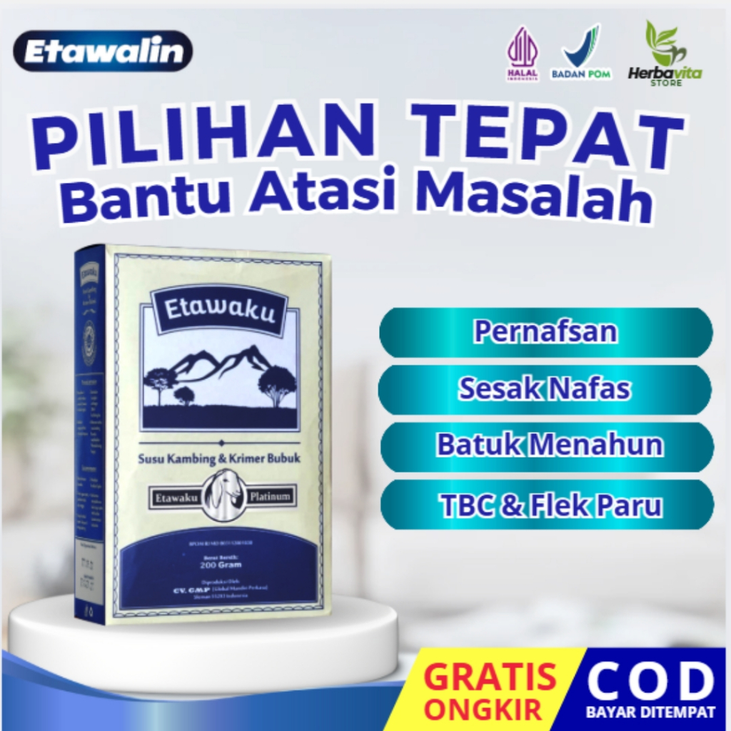 

Etawaku Platinum Atasi Masalah Pernafasan, Sesak Napas dan Batuk-batuk BPOM & Halal
