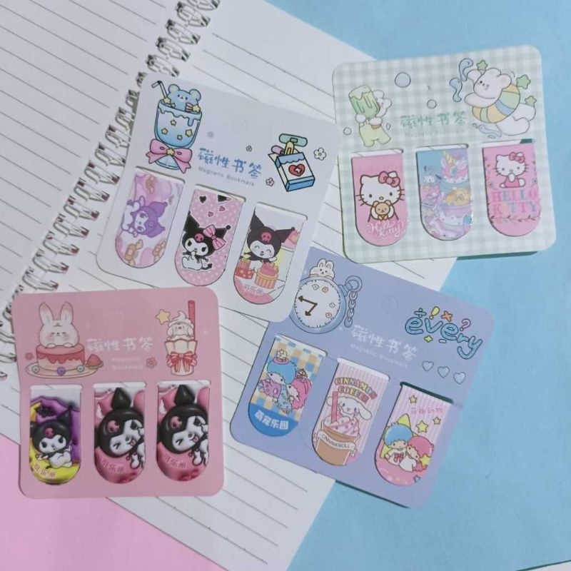 

1 set isi 3pcs Pembatas Buku Magnet Lucu Karakter Kartun Viral Sanri0 Cute Magnetic Bookmark Aestetic MB01