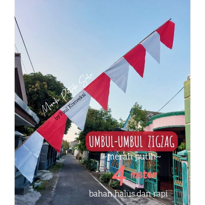 Umbul-umbul Gergaji / umbul-umbul Zigzag Merah Putih 4 Meter dan 3,5 Meter/ Bendera Merah Putih