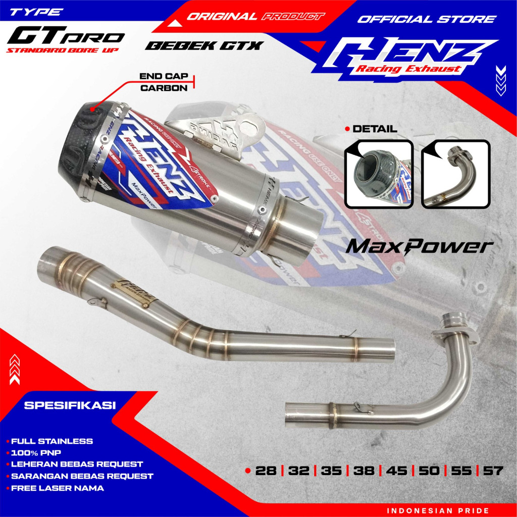 Knalpot GTX 130cc GT-pro stenlis/black coating Henz racing Exhaust