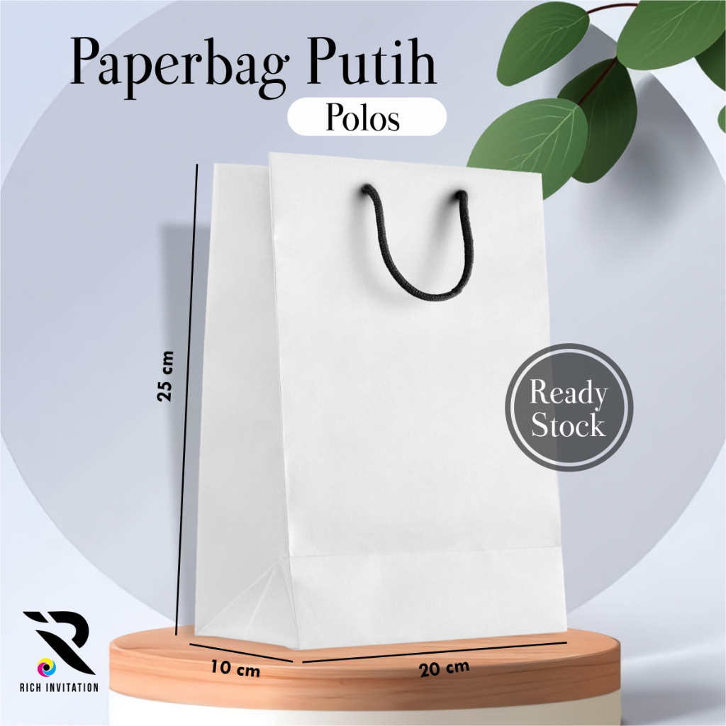 

PAPER BAG PUTIH POLOS - TAS SOUVENIR PERNIKAHAN BAHAN SOFT KARTON UKURAN 20 X 25 X 10 CM ECER