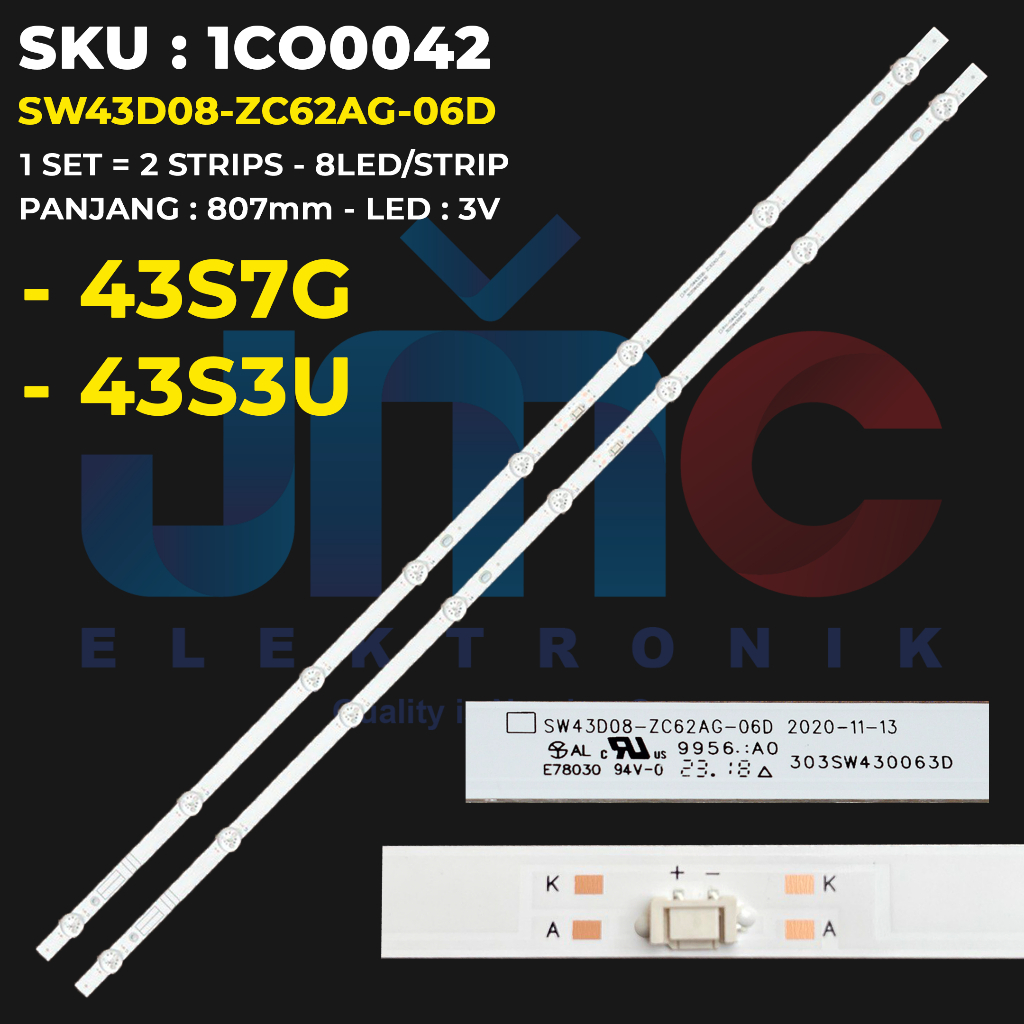 Backlight TV COOCAA 43 Inch 43S7G 43S3U 43S3G SW43D08-ZC62AG-06D