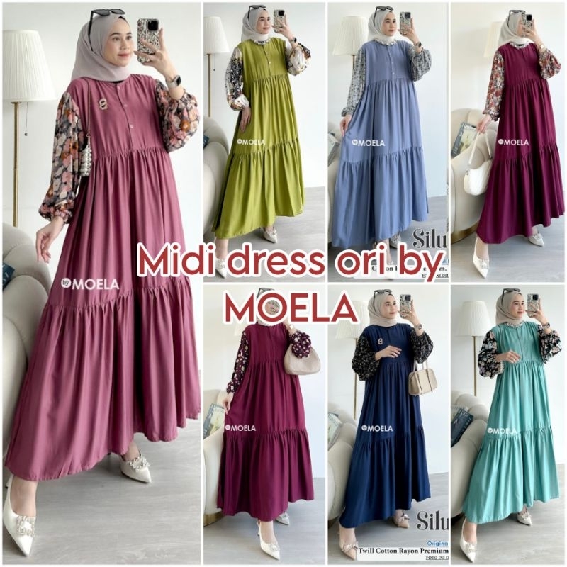 58. ELIFA midi dress gamis wanita cewek LD 110 busui resleting depan rempel bahan katun rayon premiu
