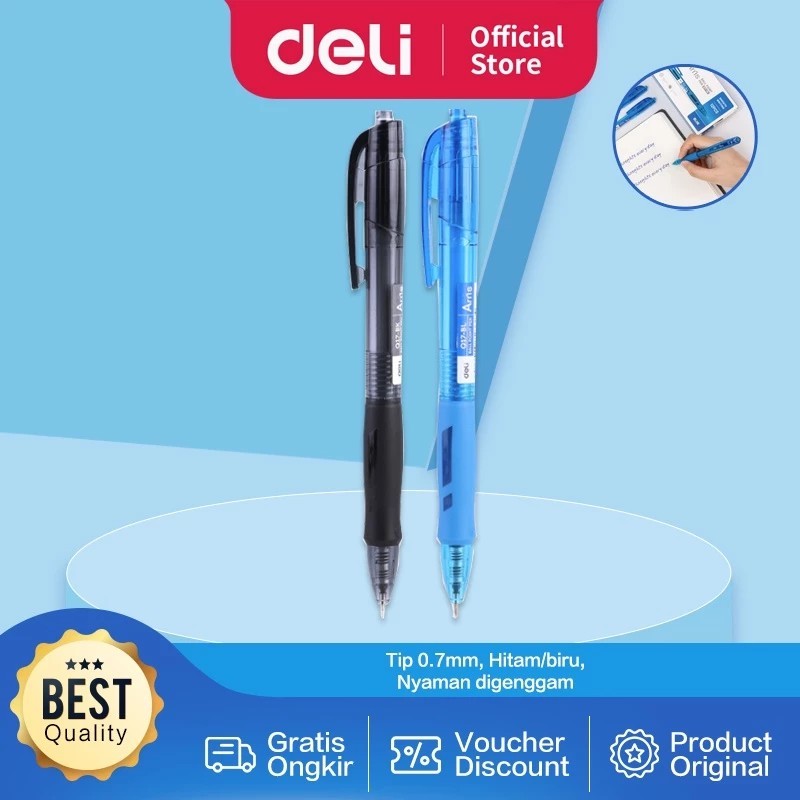 

Deli Retractable Ballpoint Pulpen 0.7mm - Tinta Hitam & Biru / Deli Nusign Retractable