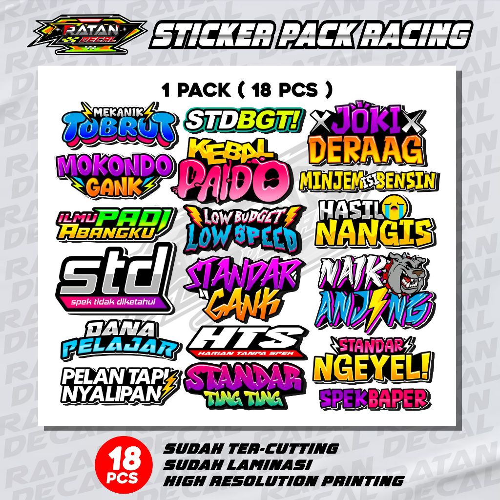 18 PCS Stiker Pack Kata Kata Viral Racing Sticker Mekanik Tobrut Mokondo Gank STD Kebal Paido Low Sp