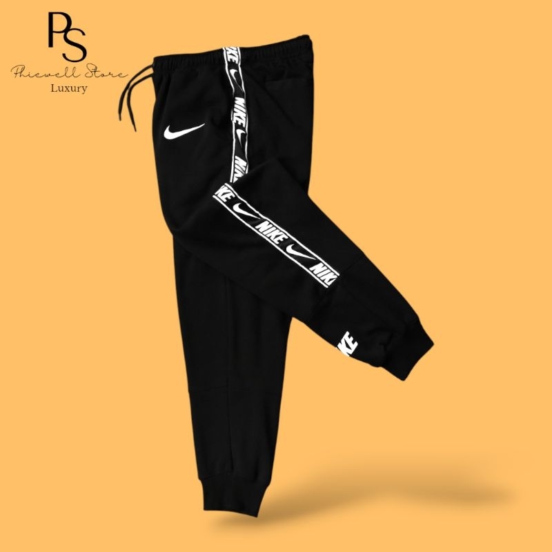 Jogger Sweatpants Nike Ringer Swoosh Black White Patch Embroidered Bordir Fulltag Premium Hypebeast 