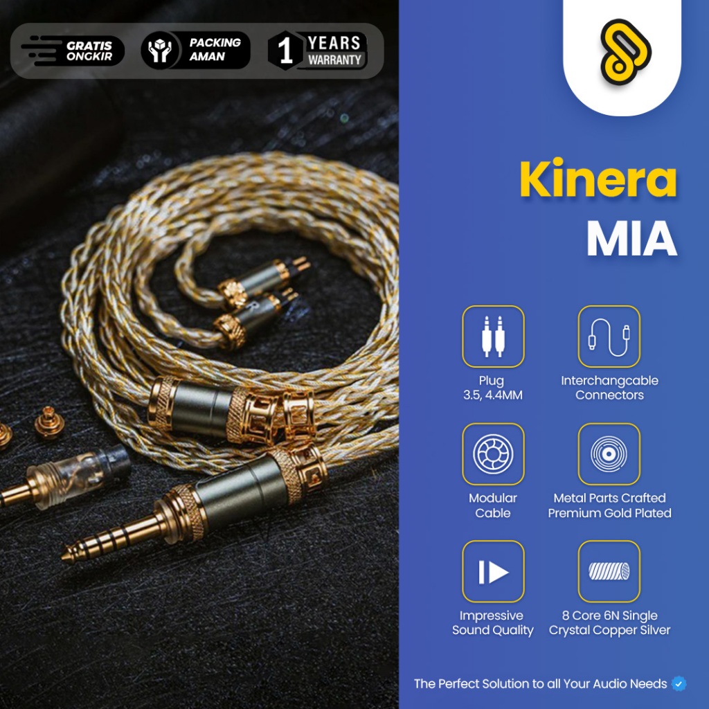 Kinera MIA 6N Single Crystal Copper Silver Plated Earphone Upgrade Cable
