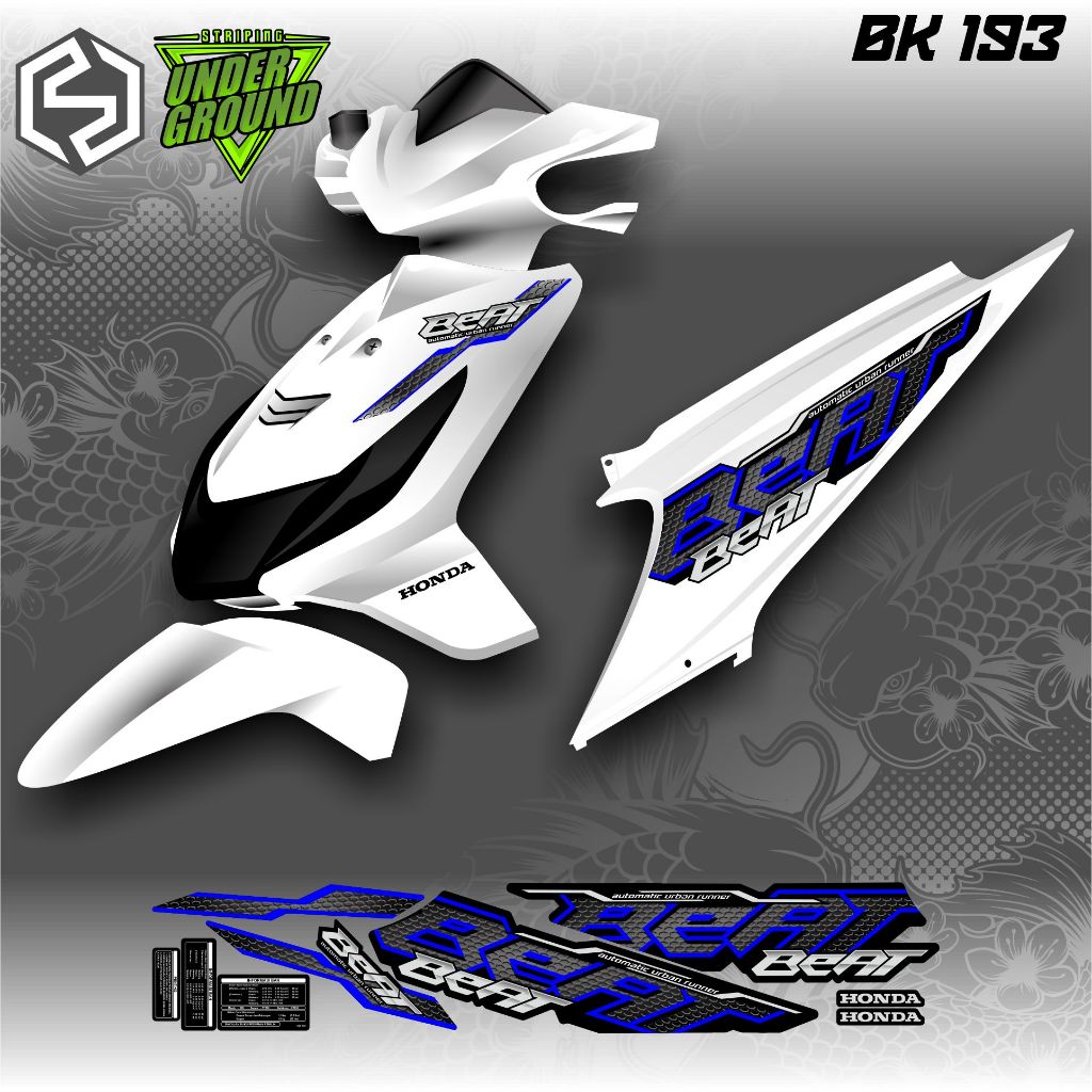 Striping Beat Karbu/Old Variasi Thailand Sticker Body putih Beat Karbu BK 193/201