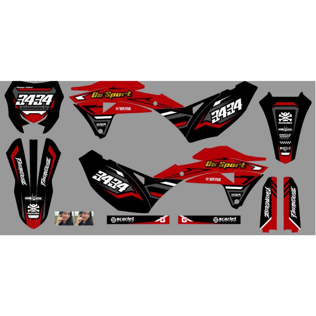 Decal Stiker Klx Gordon Dekal Variasi Stiker Striping Custom merah hitam putih keren simple D-A5-008