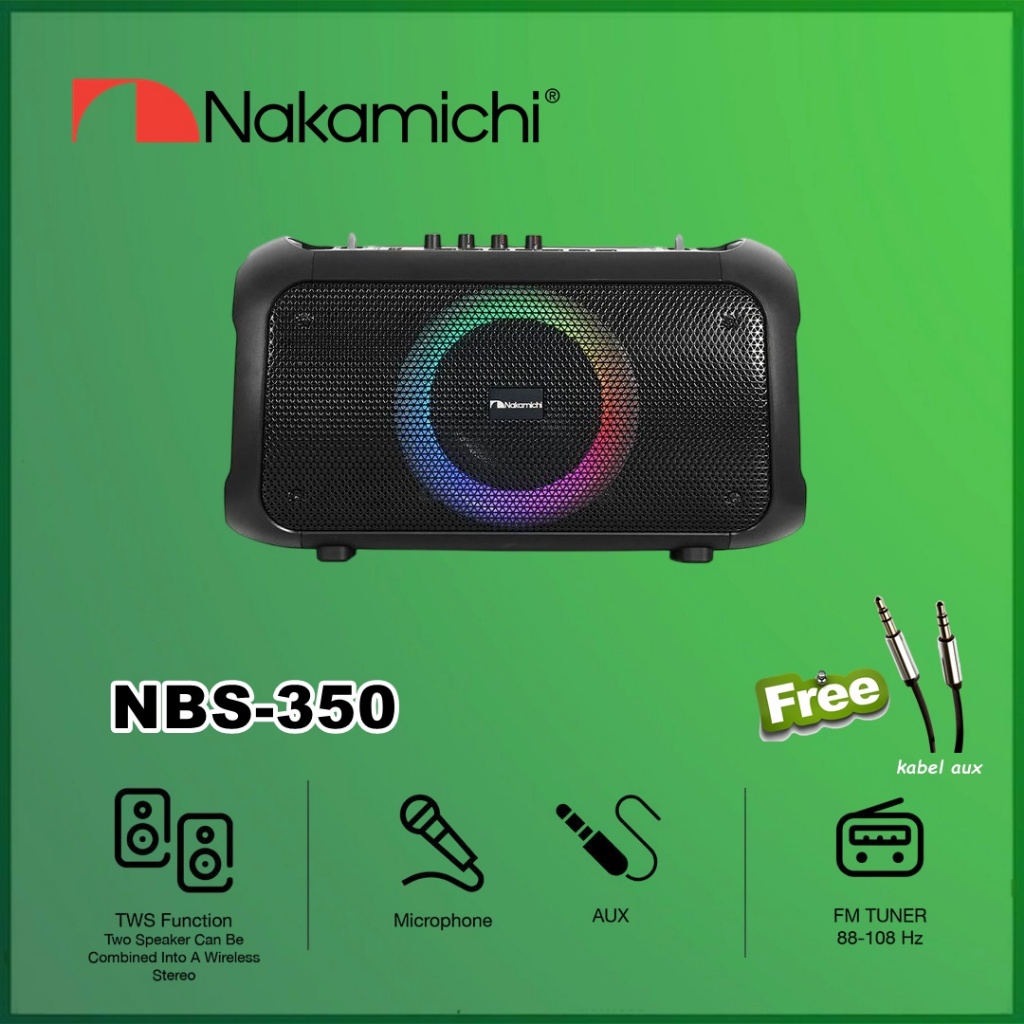 Nakamichi NBS-350 NBS350 Portable Wireless Bluetooth Speaker Audio with RGB