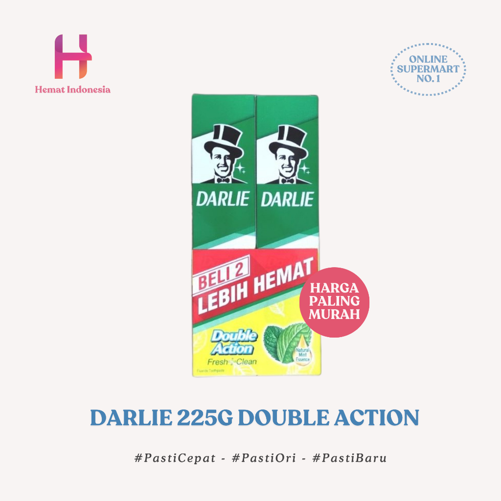 DARLIE DOUBLE ACTION 225 GR X 2 PCS PASTA GIGI ODOL DARLIE ORIGINAL STRONG FRESH MINT MALAYSIA BPOM