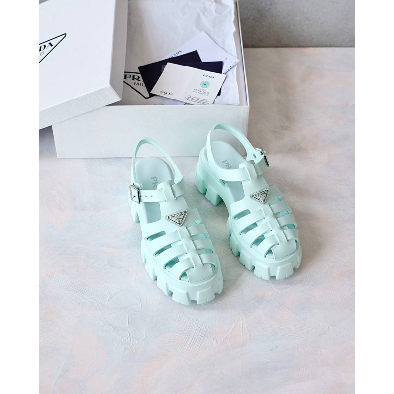 Ready Prada Foam Rubber Monolith Sandals in Mint Green