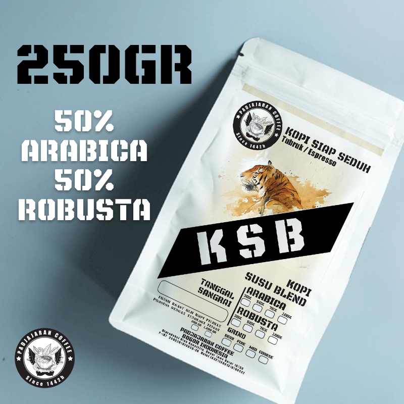 

KSB Arabica 50% - Robusta 50% 250Gr Biji Kopi House Blend Terbaik untuk Es Kopi Susu Kekinian | Fresh Roast Medium-Dark | Sangrai Komputerisasi | Cocok untuk Cafe, UMKM, Home Brewing | Ready Stock & Bisa Request Gilinga