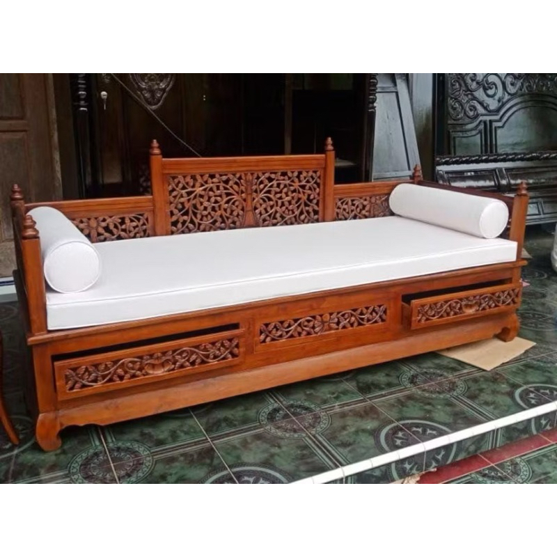 daybed Bangku bale bale ukir palembang - bangku bale - daybed jati - bangku ukir jati