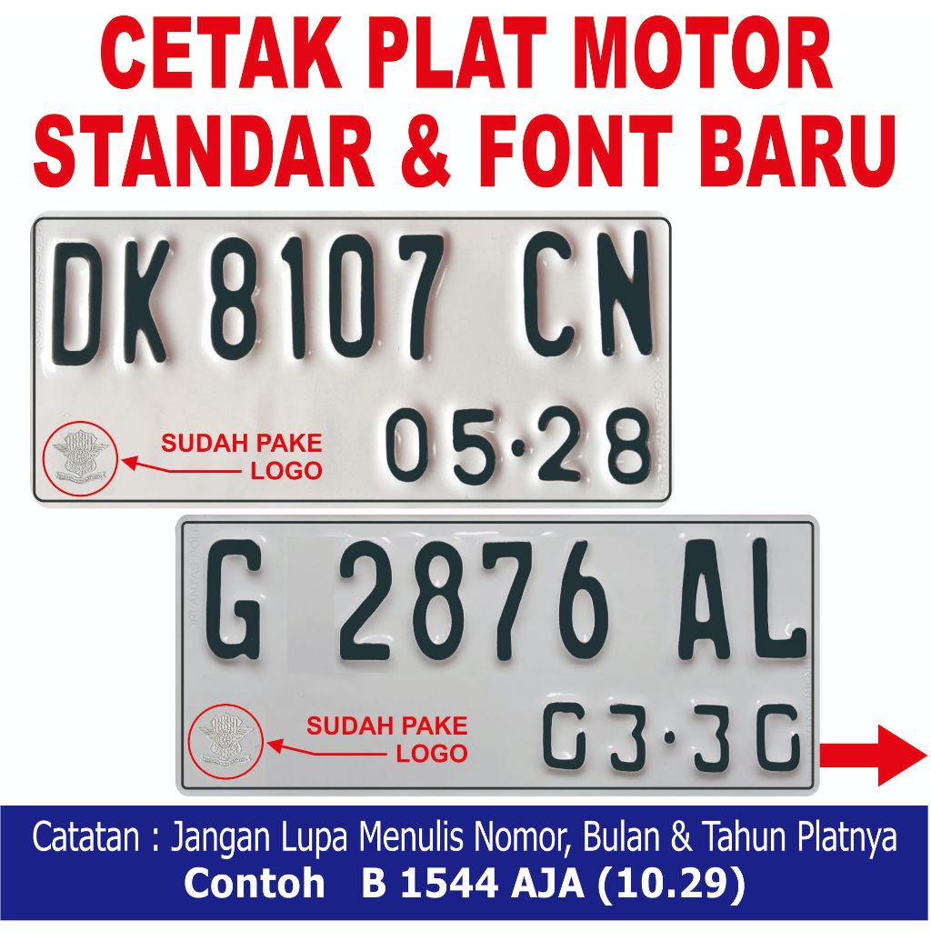 PLAT MOTOR STANDAR DAN FONT BARU SUDAH BERLOGO SAMSAT